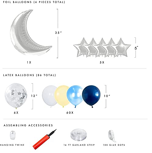 LAZYBEEE Decorations Balloon Garland Kit with Navy Blue, Yellow, White Balloons, Light Silver Moon and Stars for Party Decor, Birthday Decoration Backdrop - Image 2