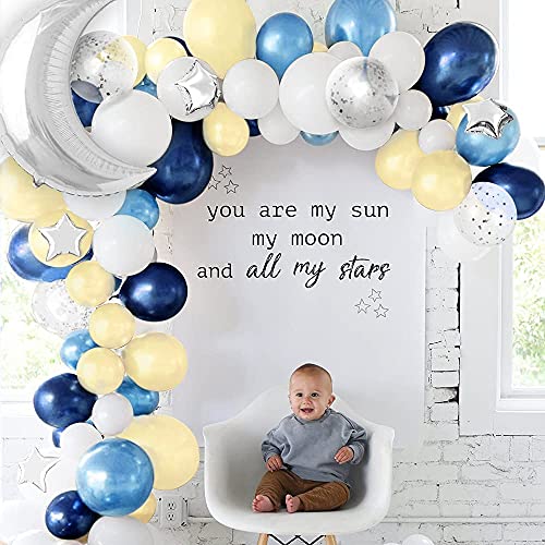 LAZYBEEE Decorations Balloon Garland Kit with Navy Blue, Yellow, White Balloons, Light Silver Moon and Stars for Party Decor, Birthday Decoration Backdrop - Image 1