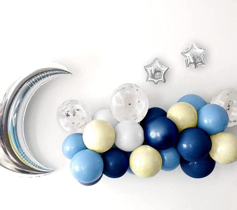 LAZYBEEE Decorations Balloon Garland Kit with Navy Blue, Yellow, White Balloons, Light Silver Moon and Stars for Party Decor, Birthday Decoration Backdrop - Image 4