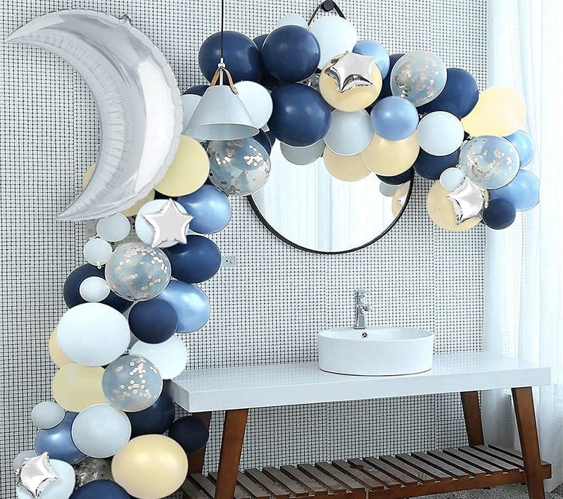 LAZYBEEE Decorations Balloon Garland Kit with Navy Blue, Yellow, White Balloons, Light Silver Moon and Stars for Party Decor, Birthday Decoration Backdrop - Image 5