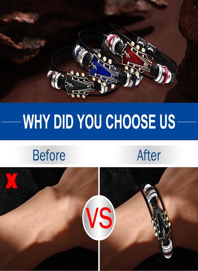 ROJEMXVE Retro Guitar Leather Bracelet for Man Women Unique Braided Handmade Cuff Multi-Layer Cords Wrap Music Shape Punk Jewelry Zinc Alloy Musical Enthusiast Rock Wristbands Gifts Black - Image 5