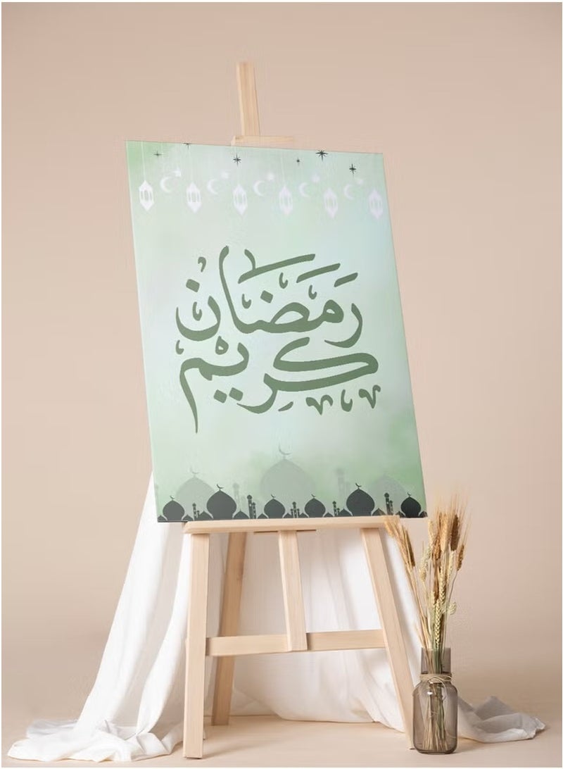 حكاية شمعة لوحة كانفاس على إطار خشبي بتصميم رمضان كريم بخط مميز مع فوانيس - Image 3
