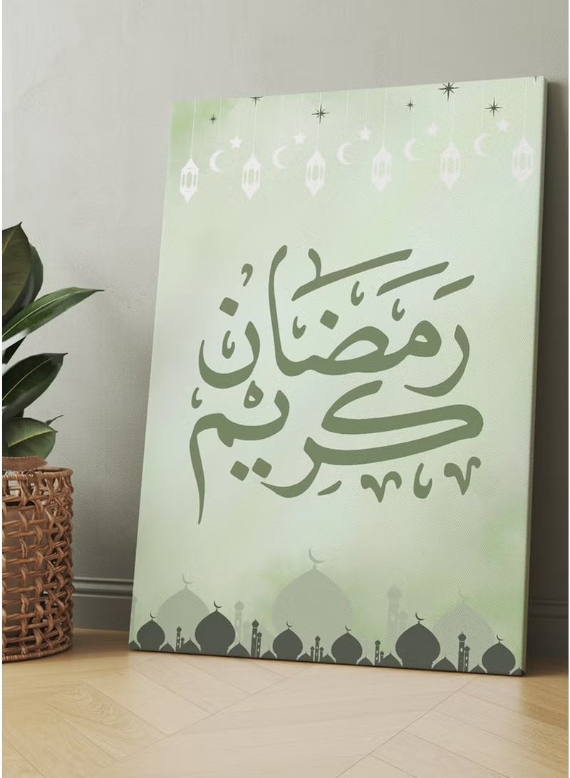حكاية شمعة لوحة كانفاس على إطار خشبي بتصميم رمضان كريم بخط مميز مع فوانيس - Image 2