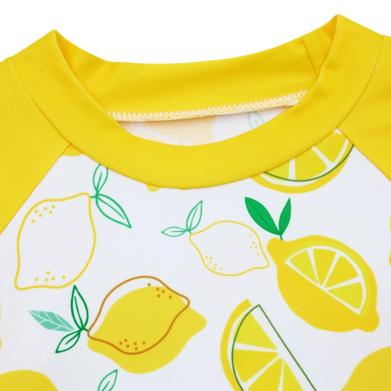 Funnycokid Little Girl Swimsuit Size 5 6 Long Sleeve 3 Pieces Rash Guard Tankini Bathing Suit Yellow Lemon Swimwear Kids - Image 3