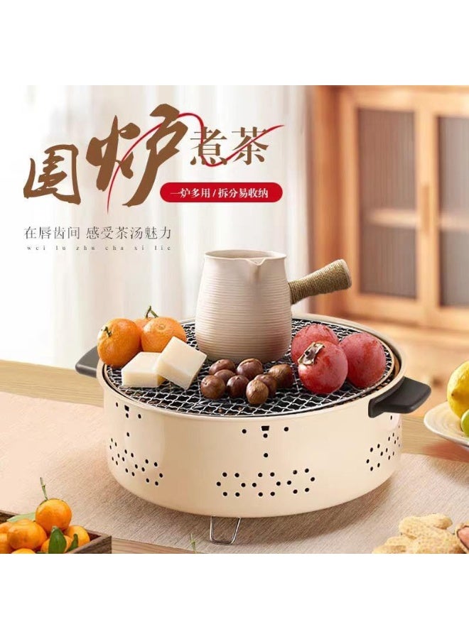 شواية فحم مدوّرة بشبكة – معدن مقاوم للصدأ – تصميم عملي للشواء الخارجي والرحلات والتخييم - Image 3