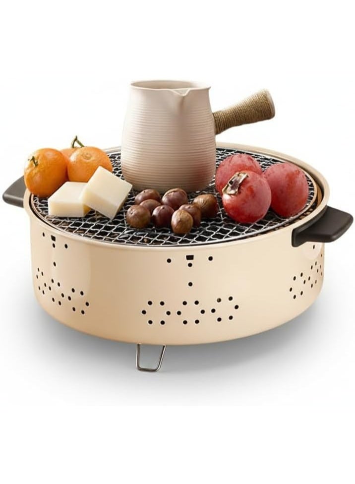 شواية فحم مدوّرة بشبكة – معدن مقاوم للصدأ – تصميم عملي للشواء الخارجي والرحلات والتخييم - Image 2