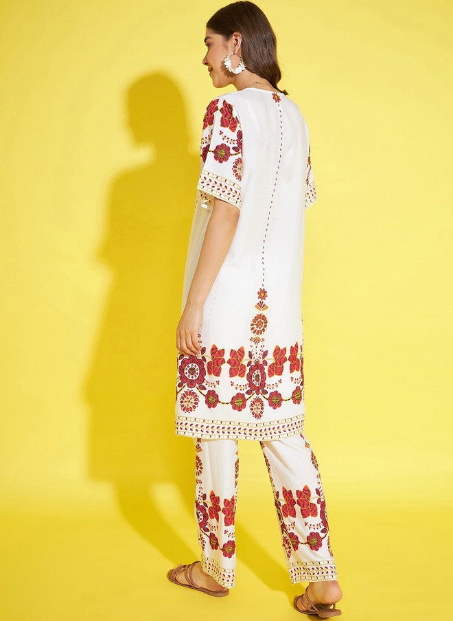 StyleStone Floral Printed Halter Neck Top & Shrug With Trouser - Image 4
