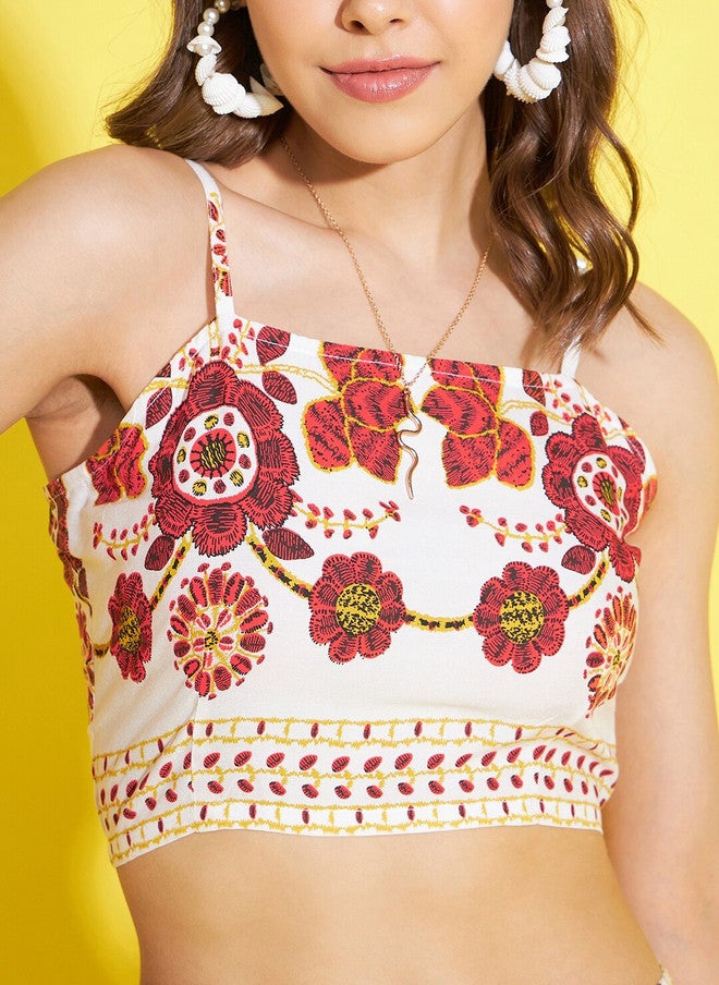 StyleStone Floral Printed Halter Neck Top & Shrug With Trouser - Image 2