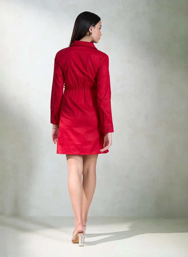 Virgio VIRGIO Cotton Stretch Red Tie-Up Wrap Mini Dress