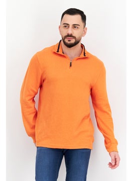 Men High Neck Ribbed Long Sleeves Sweatshirt, Orange