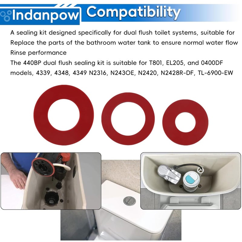Indanpow 440BP Dual Flush Seal Kit for Toilet Tank Replacement Part, Fits N243OE, N2420, N2428R-DF, TL-6900-EW (2 Sets) - Image 5