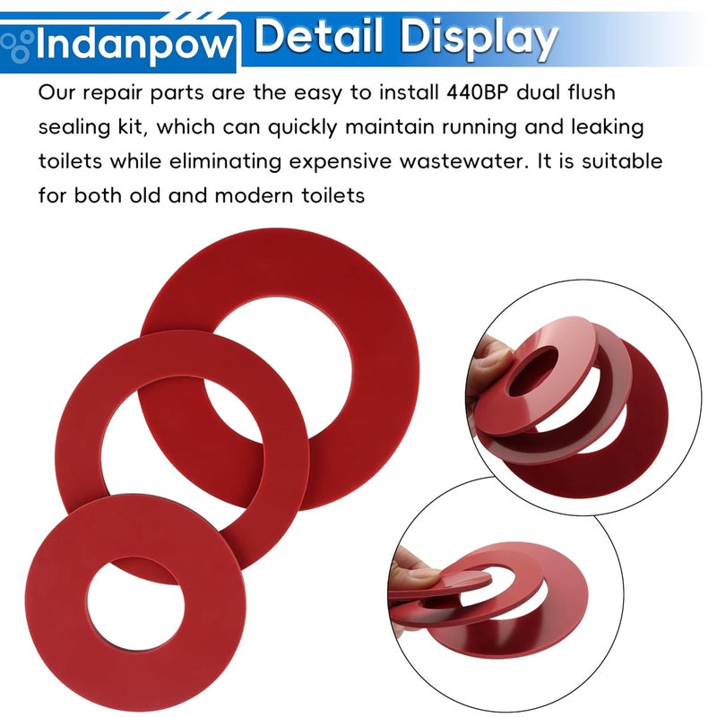 Indanpow 440BP Dual Flush Seal Kit for Toilet Tank Replacement Part, Fits N243OE, N2420, N2428R-DF, TL-6900-EW (2 Sets) - Image 3