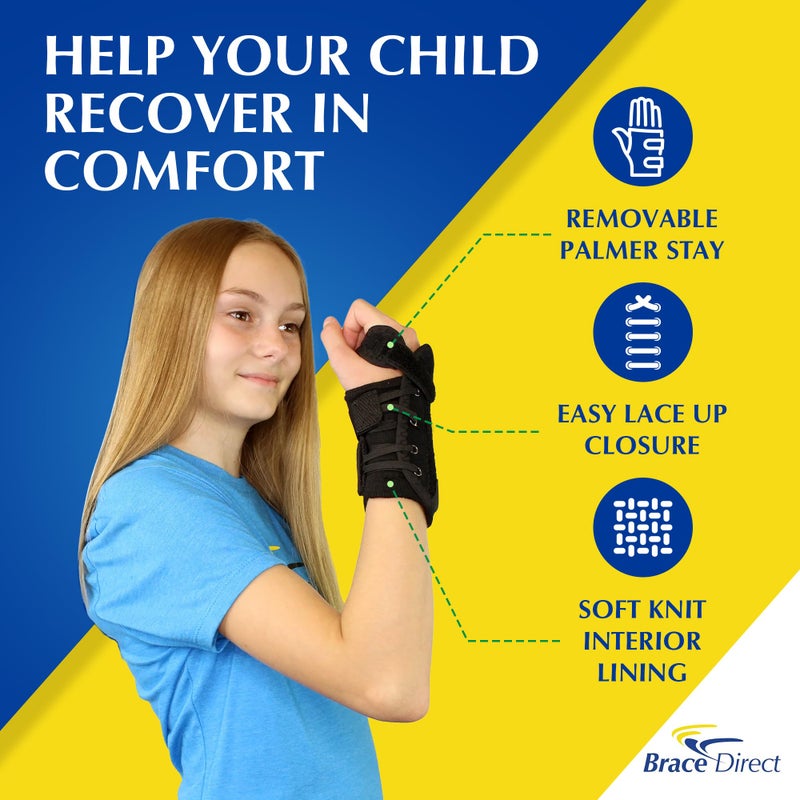 Brace Direct Kids Wrist Brace - Older Child Wrist Splint for Carpal Tunnel, Tendonitis, Sprains & Injuries - 8" Lace Up Design (Left Hand) - Image 4