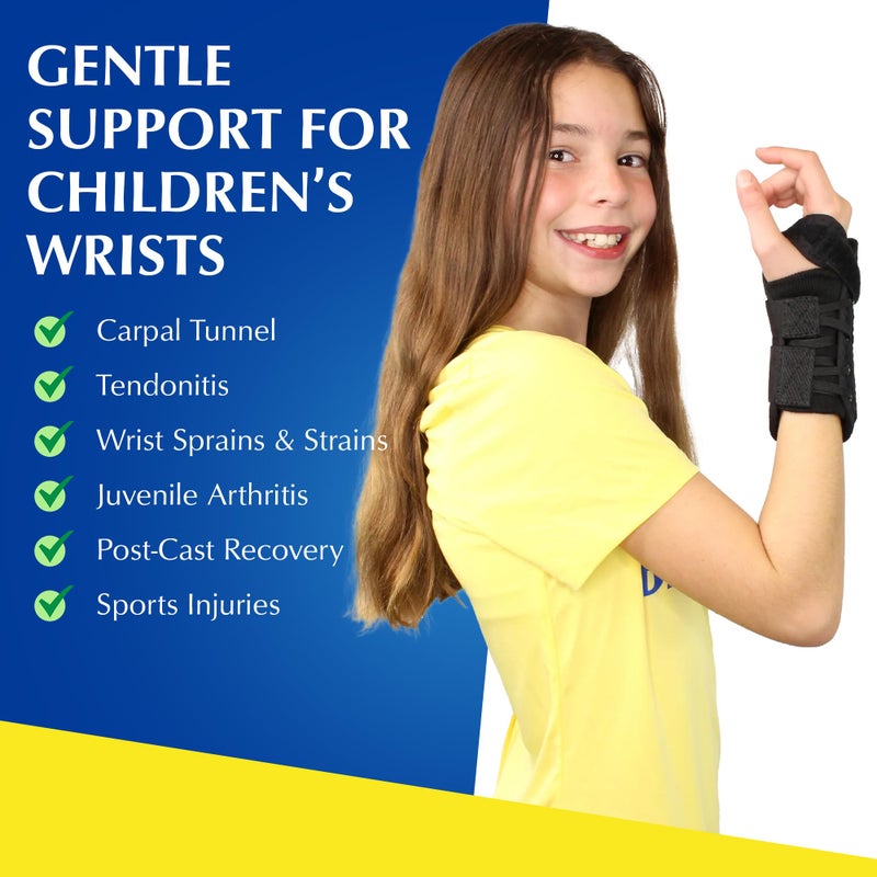 Brace Direct Kids Wrist Brace - Older Child Wrist Splint for Carpal Tunnel, Tendonitis, Sprains & Injuries - 8" Lace Up Design (Left Hand) - Image 2