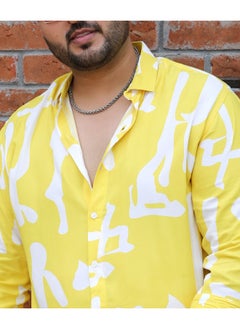 Instafab Plus Men's Lemon Yellow Abstract Print Shirt  - Image 2