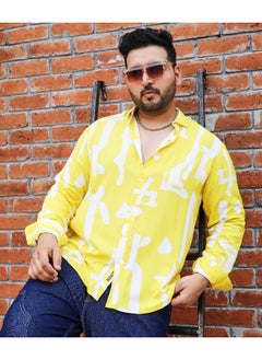 Instafab Plus Men's Lemon Yellow Abstract Print Shirt  - Image 4