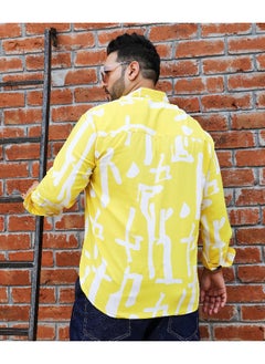 Instafab Plus Men's Lemon Yellow Abstract Print Shirt  - Image 1