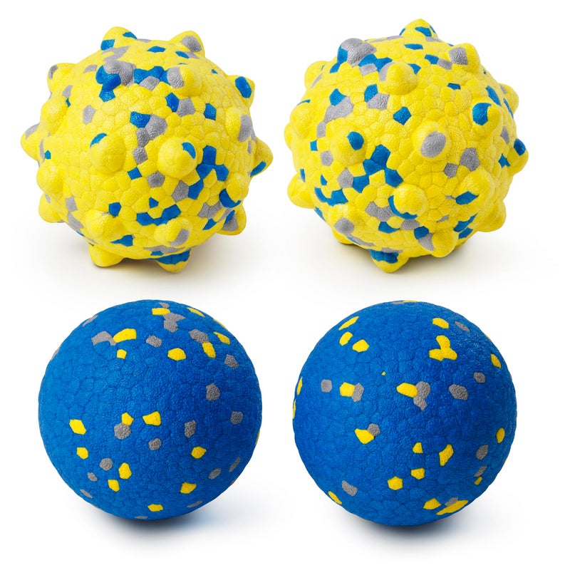 Moonorange Dog Tennis Balls for Aggressive Chewers Indestructible Durable Bouncy Interactive Toy for Dogs Fetch Game Lightweight Floating Outdoor Training2 Yellow Point 2 Blue Cirle Medium - Image 2