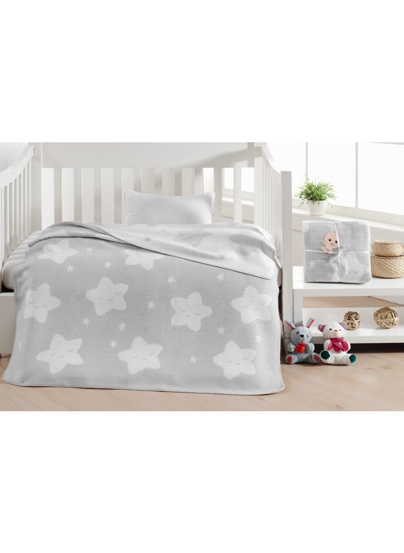 Dolce Bonita Home - Cotton Baby Blanket Star Light Grey - Image 1
