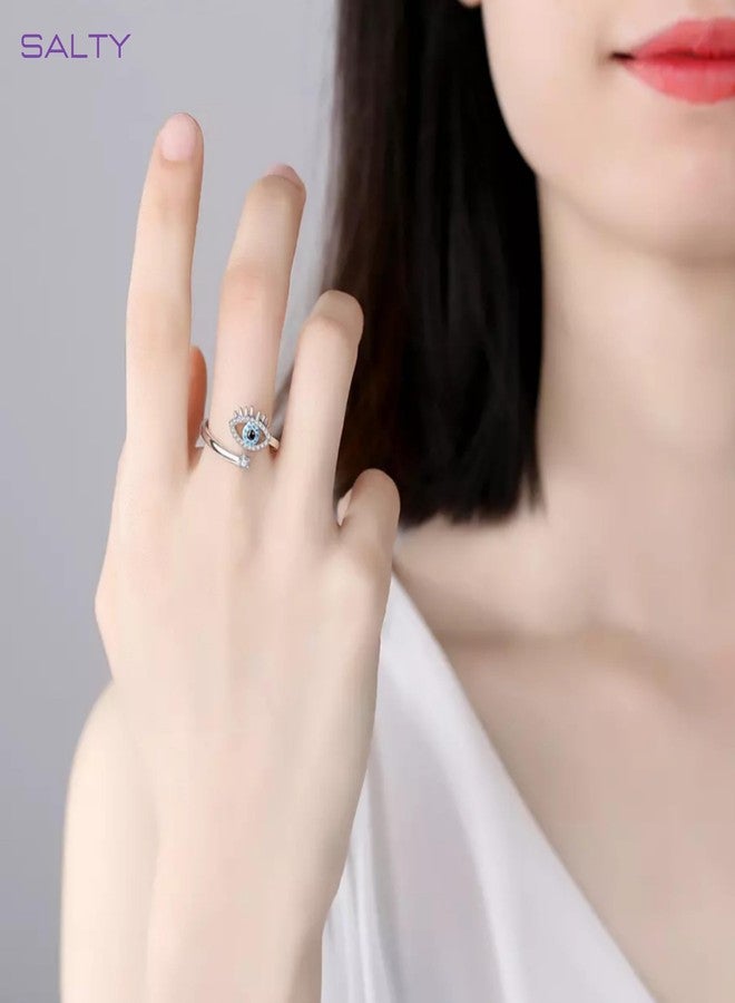 SALTY Anti Tarnish Cute Evil Eye Finger Ring for Women | Adjustable Fancy Jewellery Design | Latest Fashion Accessories for Girls | Minimal Jewelry | Ideal for Gifting | Marriage, Birthday | Gift for Valentine Day - Image 2