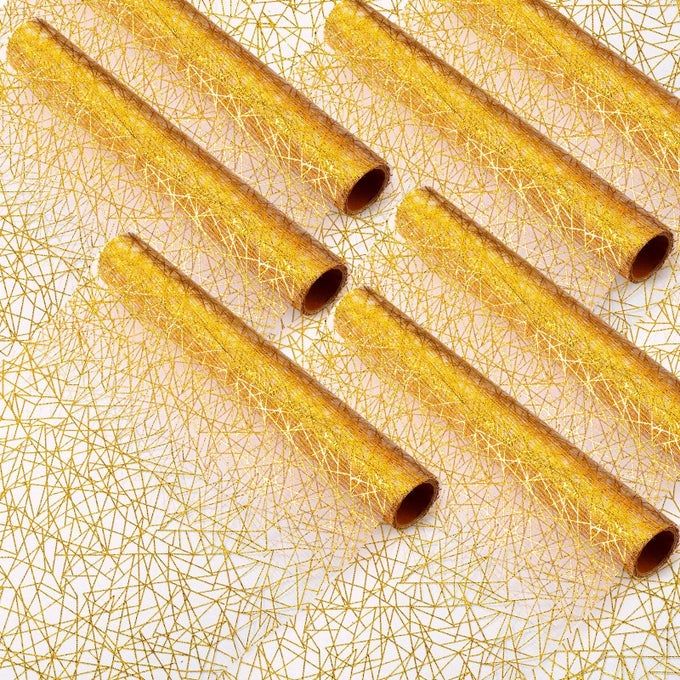 12 PIECES GOLD TABLE RUNNER 11 X 87 INCHES METALLIC THIN MESH TABLE RUNNER ROLLGLITTER RUNNER RECTANGLE TABLECLOTHS DECOR FOR WEDDING BIRTHDAY BABY SHOWER SUPPLIES