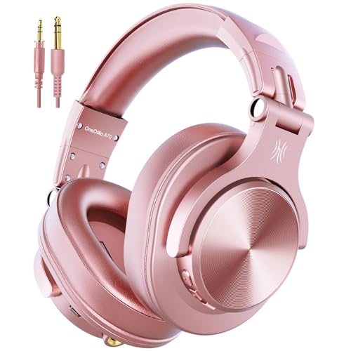 OneOdio A70 Bluetooth Over Ear Headphones, Wireless Headphones w/ 72H Playtime, Hi-Res, 3.5mm/6.35mm Wired Audio Jack for Studio Monitor & Mixing DJ Guitar AMP, Computer Laptop PC Tablet - Rose Gold - Image 1
