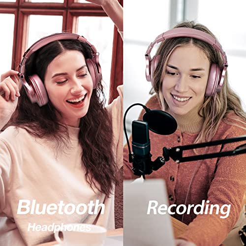 OneOdio A70 Bluetooth Over Ear Headphones, Wireless Headphones w/ 72H Playtime, Hi-Res, 3.5mm/6.35mm Wired Audio Jack for Studio Monitor & Mixing DJ Guitar AMP, Computer Laptop PC Tablet - Rose Gold - Image 5