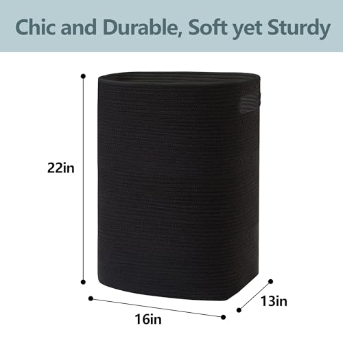 MEGASKET Large Laundry Hamper 16"x13"x22" - Tall Woven Laundry Basket, Cotton Rope Dirty Clothes Hamper, Baby Kids Nursery Wicker Laundry Basket, Bedroom Aesthetic, Soft Laundry Bin, Black Hamper, 75L - Image 3