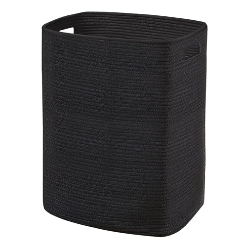 MEGASKET Large Laundry Hamper 16"x13"x22" - Tall Woven Laundry Basket, Cotton Rope Dirty Clothes Hamper, Baby Kids Nursery Wicker Laundry Basket, Bedroom Aesthetic, Soft Laundry Bin, Black Hamper, 75L - Image 1
