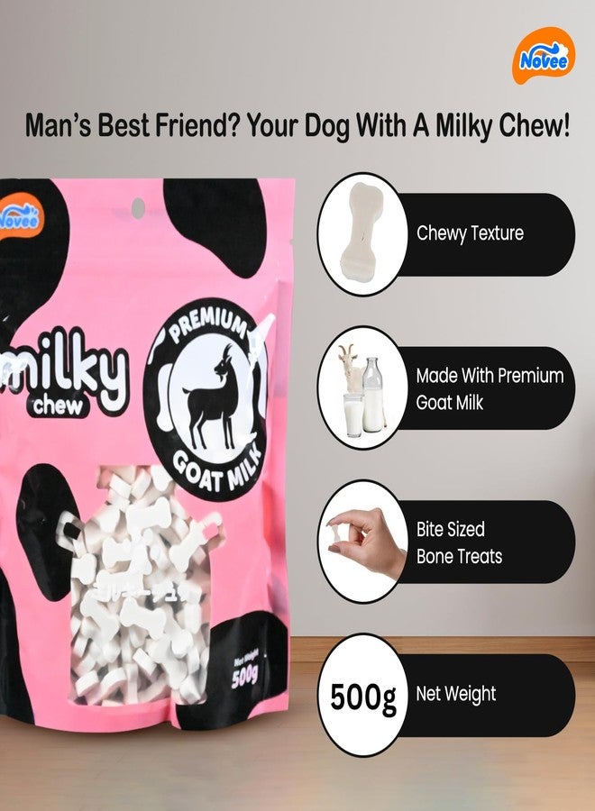 Dogaholic مكافآت دوغاهوليك ميلكي تشو من حليب الماعز على شكل عظام صغيرة للكلاب، وجبات خفيفة فاخرة تدوم طويلاً، غنية بالكالسيوم والمغذيات، تدعم صحة الجهاز الهضمي، مكافآت مناسبة لجميع سلالات الكلاب، 500 غرام - Image 4