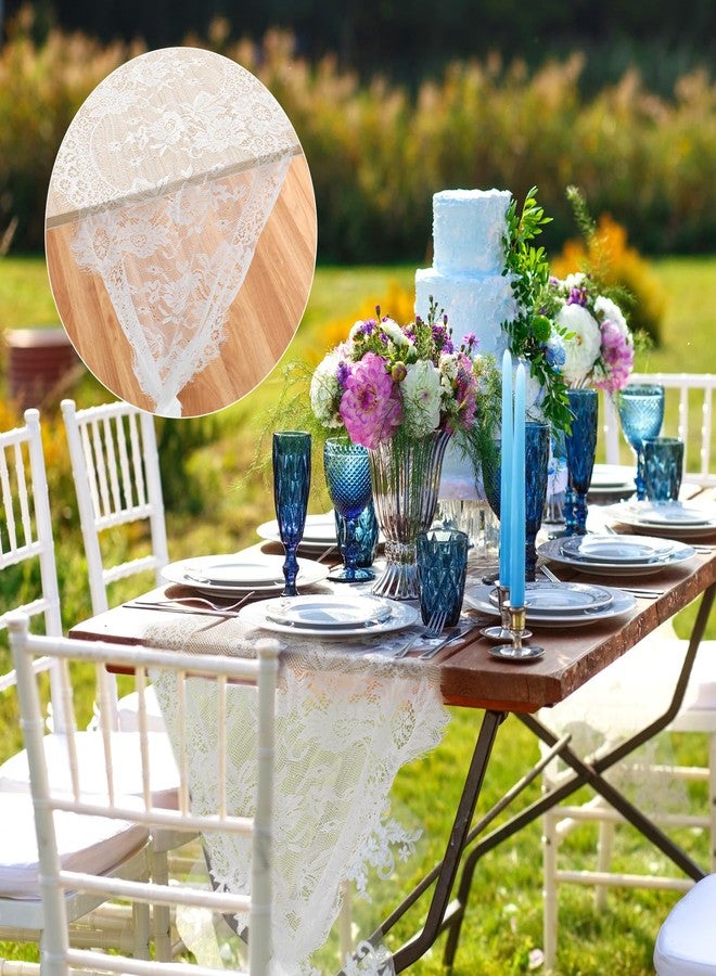 cobee 20 Pcs White Lace Table Runners, 14 x 120 Inch Rustic Embroidered Boho Table Runner Vintage Floral Wedding Decoration for Bridal Shower Vintage Party Decor - Image 2