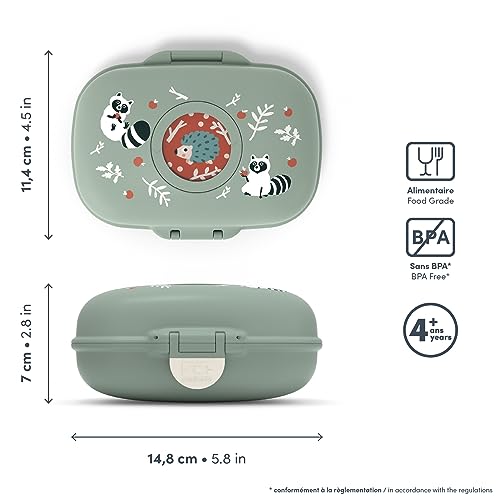 monbento - Kids Snack Box MB Gram green Raccoon - Boys & Girls - Snack Box Perfect for Snacks To Go - Customizable - BPA Free - Food Grade Safe - Green - Image 2