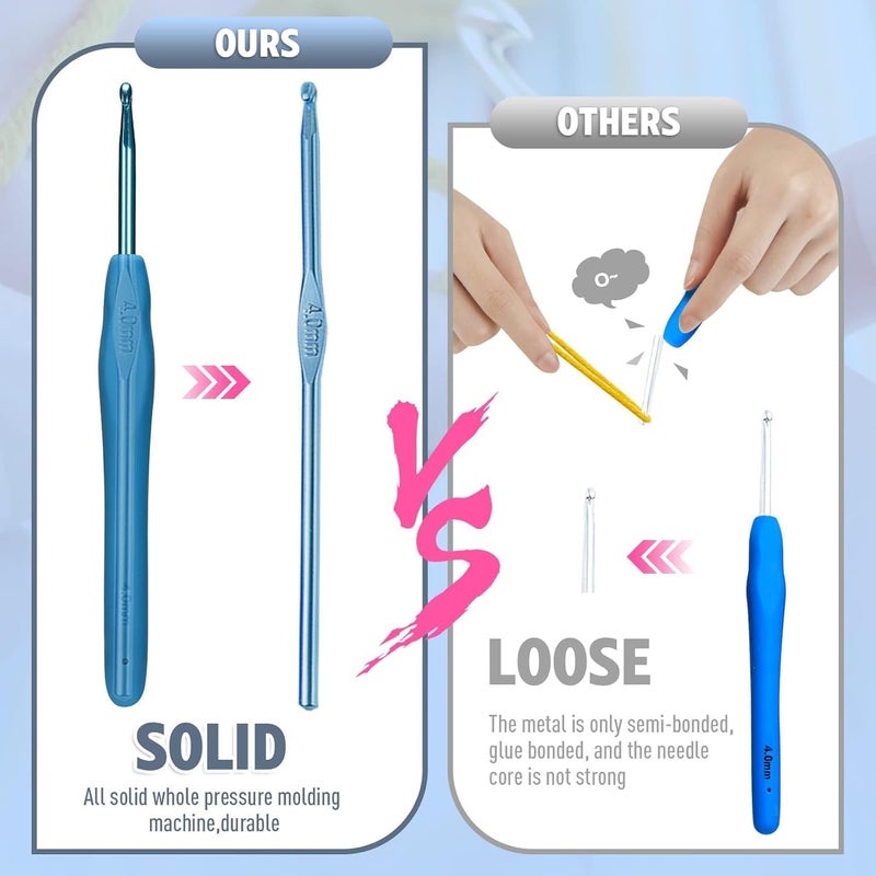 GEMSY طقم إبر كروشيه مكون من 108 قطعة متميزة للبالغين - مجموعة كروشيه كاملة لصنع الأشياء بنفسك مع خيوط، خطاطيف، إبر، أدوات، ملحقات وحقيبة تخزين - مجموعة كروشيه مثالية للمبتدئين لمشاريع الحرف، البطانيات والسترات (حقيبة بلون عشوائي) - Image 5