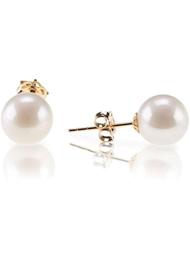 PAVOI 18K Gold Plated Sterling Silver Round Stud White Simulated Shell Pearl Earrings - Image 1