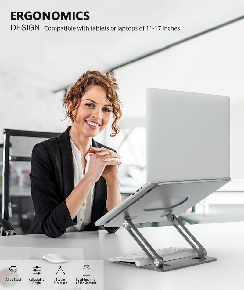 BoYata Laptop Stand, Laptop Holder, Multi-Angle Stand with Heat-Vent, Adjustable Notebook Stand for Laptop up to 17 inches, Compatible for MacBook Pro/Air, Surface Laptop, and so on (Space Gray) - Image 2