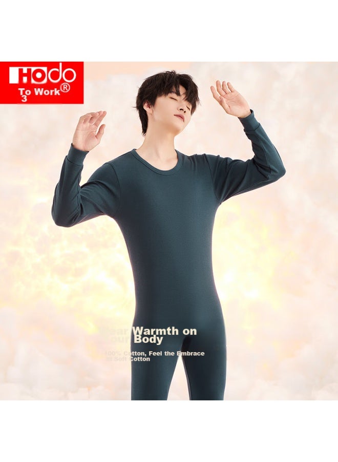 Hongdou Men's Autumn Underwear Set, Pure Cotton Round Neck Thermal Top And Bottom, Thin Base Layer Thermal Underwear - Image 3
