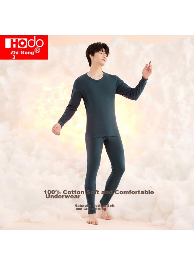 Hongdou Men's Autumn Underwear Set, Pure Cotton Round Neck Thermal Top And Bottom, Thin Base Layer Thermal Underwear - Image 1