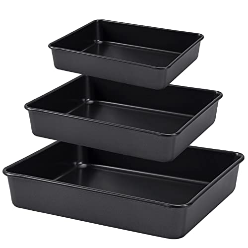 CAMOFOXIN Nonstick Roasting Pan, Deep Baking Pan Set, Large Cake Pan Sets for Oven, 3-Piece Brownie Pan （Black） - Image 1