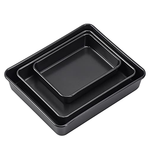 CAMOFOXIN Nonstick Roasting Pan, Deep Baking Pan Set, Large Cake Pan Sets for Oven, 3-Piece Brownie Pan （Black） - Image 3