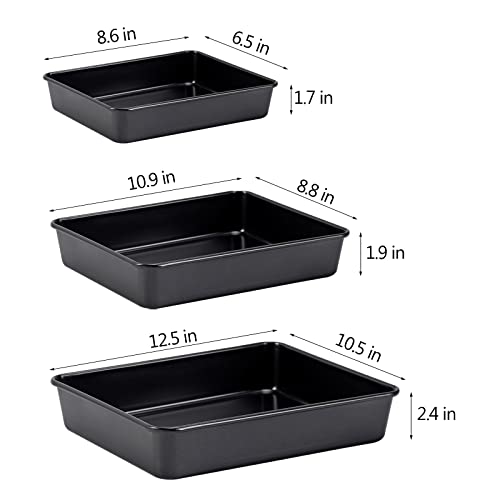 CAMOFOXIN Nonstick Roasting Pan, Deep Baking Pan Set, Large Cake Pan Sets for Oven, 3-Piece Brownie Pan （Black） - Image 2