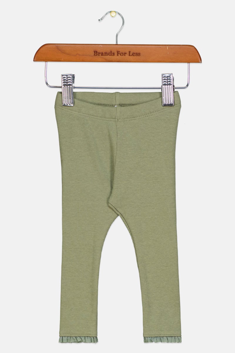 NAME IT Toddlers Girl Ribbed Leggings, Olive - Image 1