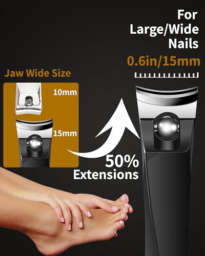 EBEWANLI Large Nail Clippers, 15mm Ultra Wide Toenail Clippers for Thick Toenails, Stainless Steel Fingernail Clipper Built in Nail File, Curved Blade Toe Nail Cutter Trimmer for Men or Women - Image 2