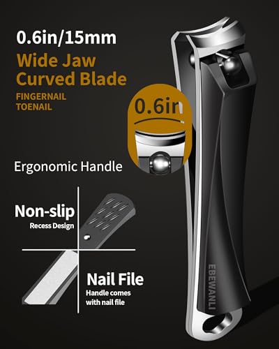 EBEWANLI Large Nail Clippers, 15mm Ultra Wide Toenail Clippers for Thick Toenails, Stainless Steel Fingernail Clipper Built in Nail File, Curved Blade Toe Nail Cutter Trimmer for Men or Women - Image 4