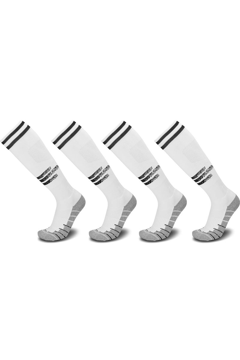 جناح السماء جوارب كرة قدم، جوارب رياضية طويلة للركبة، جوارب رياضية ضاغطة للساق للرجال والنساء، جوارب رياضية سميكة للتدفئة والجري وكرة القدم - أبيض - 4 أزواج - Image 1