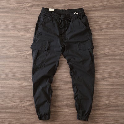Foreign trade for overalls casual mens pants spring and autumn light breathable light outdoor elastic waist micro-elastic pants Black - Image 1