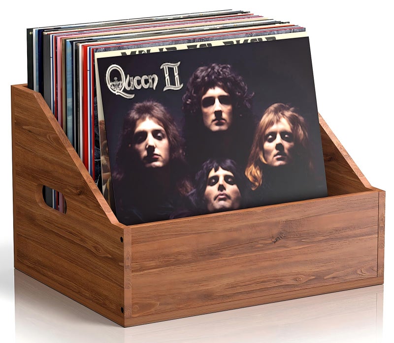 Vecxoty Wood Vinyl Record Storage Retro Durable Vinyl Crate and Record Holder Album Storage Record Case Box for 60 Records Perfect Record Organizer for Home Decor and Collection DisplayBrown - Image 2