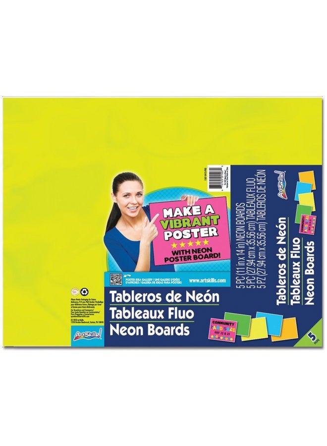 ArtSkills 11" x 14" Poster Boards, School and Craft Projects, Neon Assorted, 5 Pack - Image 1