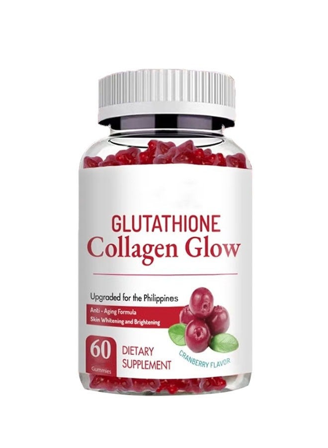 Ocean Glutathione Collagen Glow Gummies 60 Capsules, Anti Aging Formula, Skin Whiteningt and Brightening Vitamins, A Bear Shaped Gummie, Cranberry Flavor Dietary Supplement - Image 1