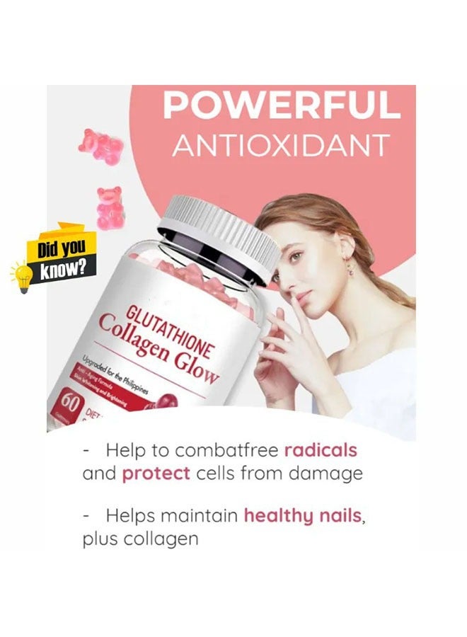 Ocean Glutathione Collagen Glow Gummies 60 Capsules, Anti Aging Formula, Skin Whiteningt and Brightening Vitamins, A Bear Shaped Gummie, Cranberry Flavor Dietary Supplement - Image 4