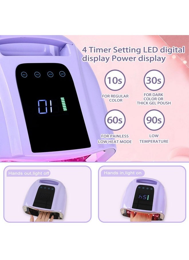 أنغينيا مصباح أظافر LED بالأشعة فوق البنفسجية اللاسلكي القابل لإعادة الشحن بقوة 96 وات، مصابيح الأشعة فوق البنفسجية للأظافر مع 42 خرزة مجفف أظافر مصباح أظافر لاسلكي محمول مع مستشعر ضبط 4 مؤقتات وشاشة LCD  - Image 2
